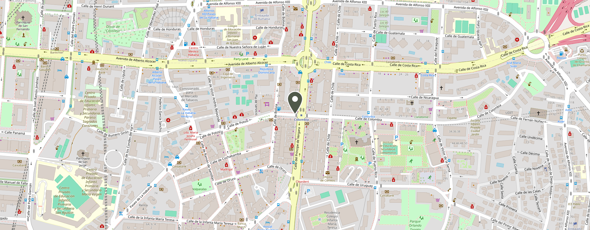 Mapa de la zona de la consulta: Chamartín, Madrid, junto a Metro Colombia